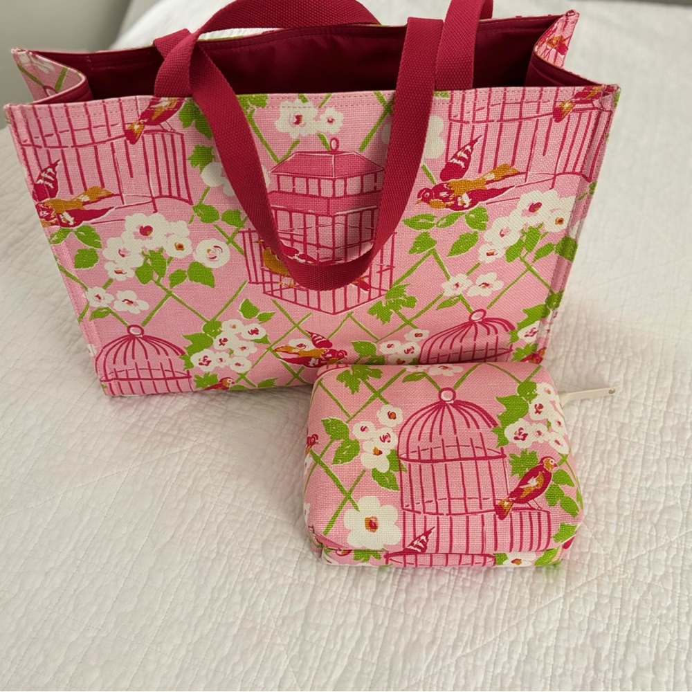 Spartina 449 Wilson Market Linen Tote and Cosmetic - Travel Case Set NWOT
